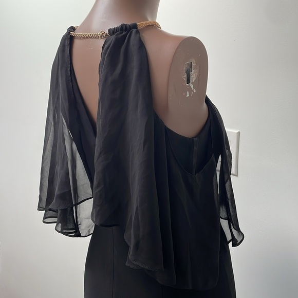 BA Nites Melanie Lyne Maxi Dress Off The Shoulder Gold Chain Neckline Black 4 - Picture 9 of 16